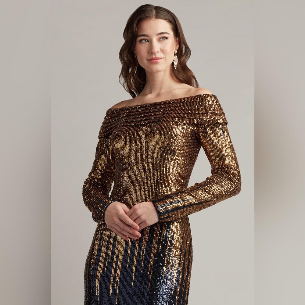 TADASHI SHOJI - VIONNE OFF-SHOULDER SEQUIN GOWN - Picture 2 of 6